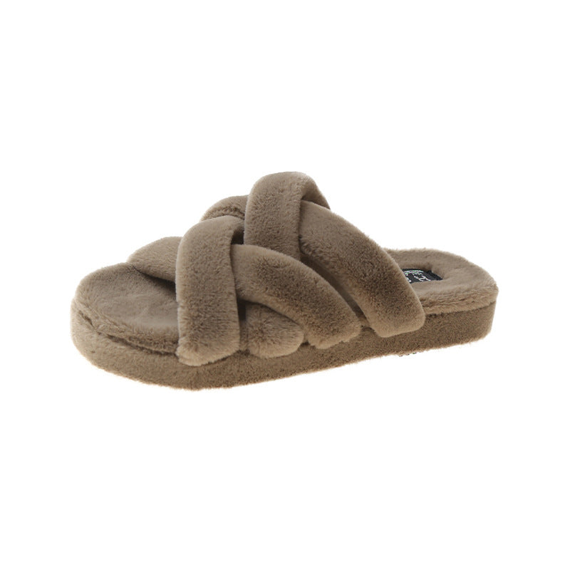 Thick Bottom Non-Slip Plush Muffin Slippers for Women