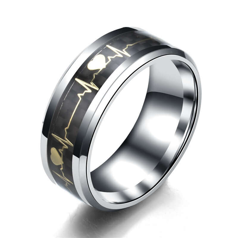Stainless steel ECG rings for men and women featuring an elegant heartbeat design, perfect for any occasion.