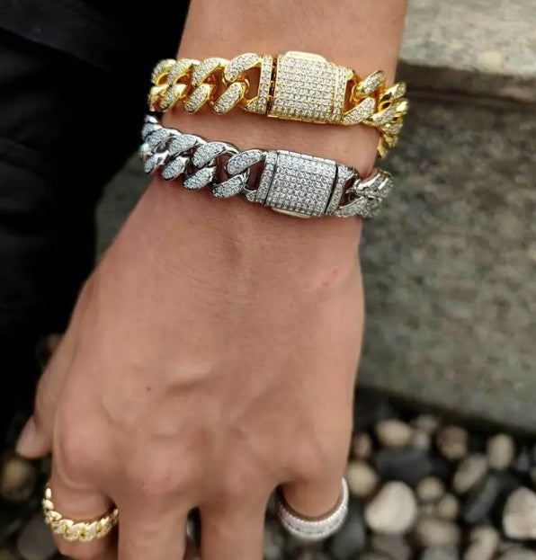 full zircon double row bracelet worn on a hand with gold and silver color options, showcasing elegant design and sparkle.