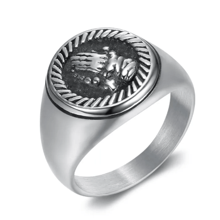 Nordic titanium steel ring featuring a circular ornate design with detailed engravings, perfect for minimalist elegance.
