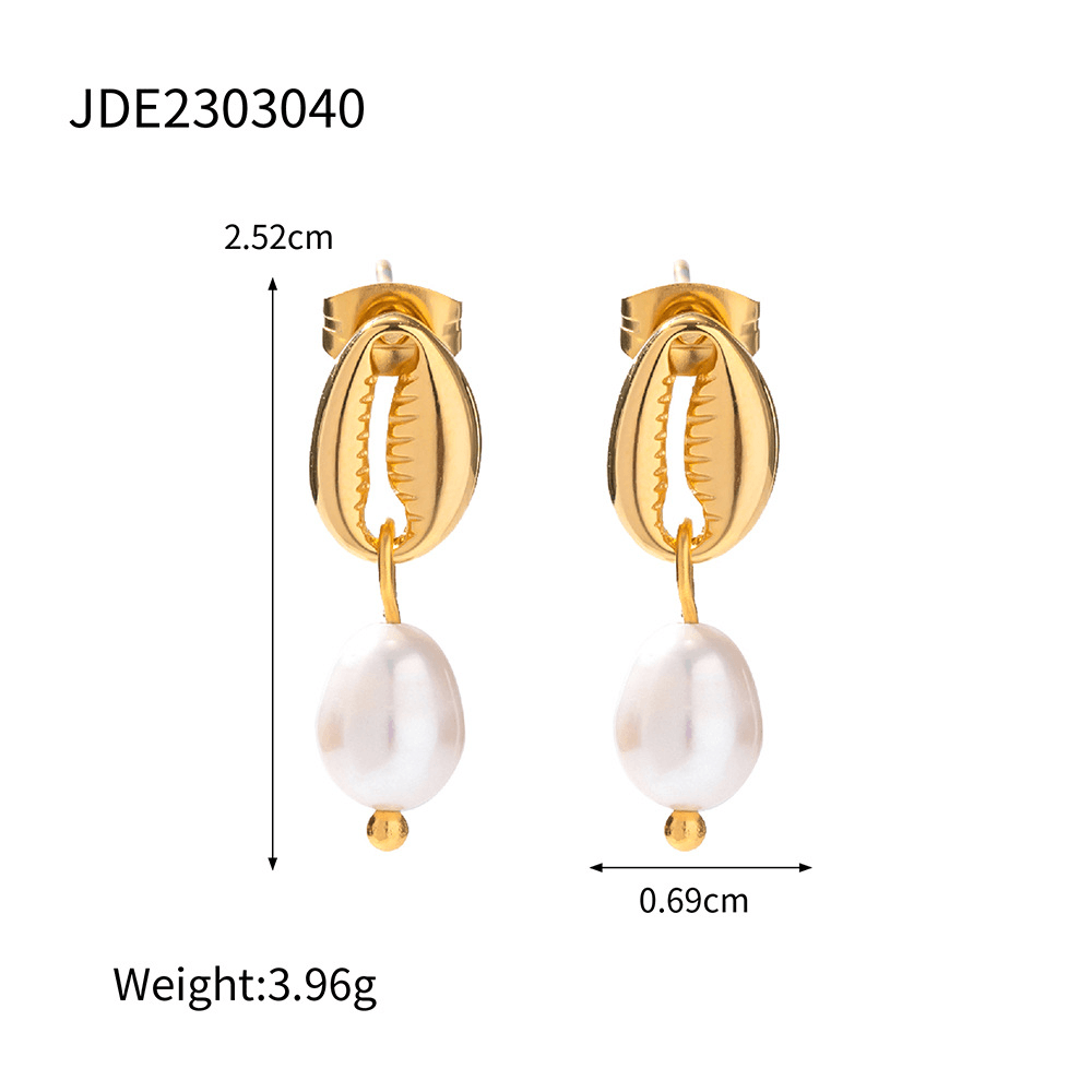 18k gold stainless steel ring with pearl detail showcasing elegant design and dimensions
