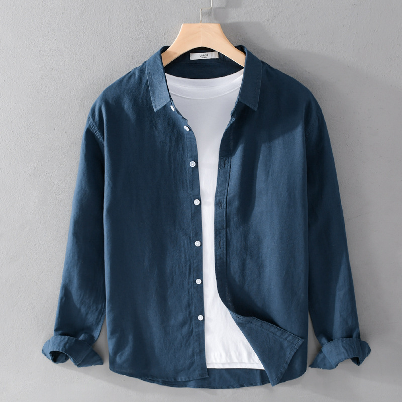Affordable trendy clothing collection featuring a stylish navy button-up shirt over a white tee.
