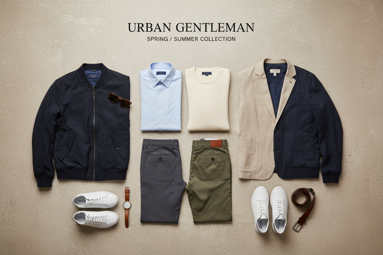 Men's Clothing collection featuring casual and formal styles for the Urban Gentleman Spring/Summer season.