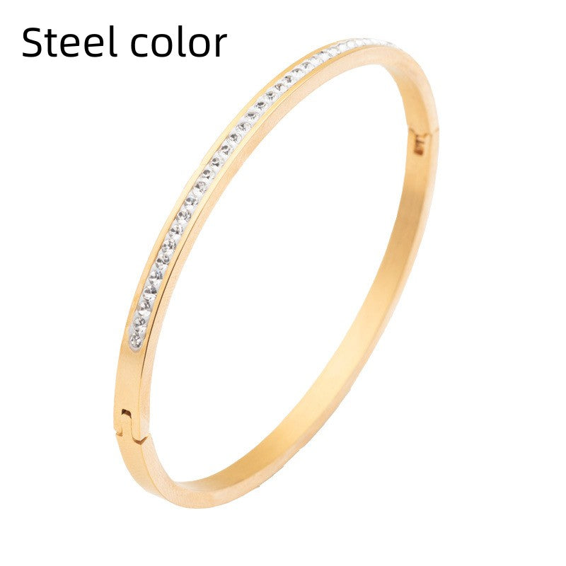 Stainless Steel Single Row Bracelet with Diamond Detail