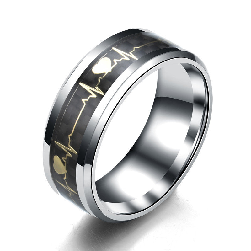 Stainless steel ECG rings for men and women, featuring a bold geometric heartbeat design in size 10.