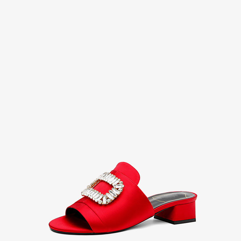 Rhinestone Open-Toed Thick Heel Fashion Slippers for Women