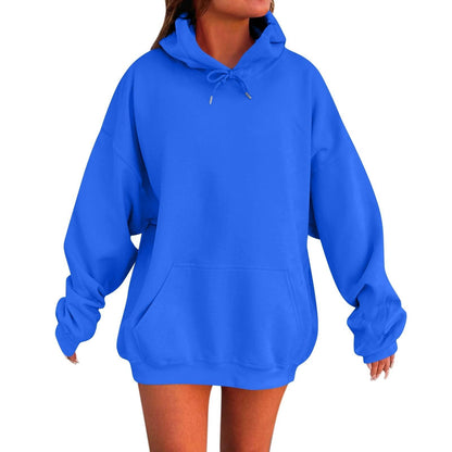 plus size zip up hoodie women in bright blue, loose fit, casual pullover with hoodie and front pocket.