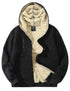 Flygo mens fleece lined sherpa hoodie jacket in black, showcasing a soft cotton fleece interior and full zip design.