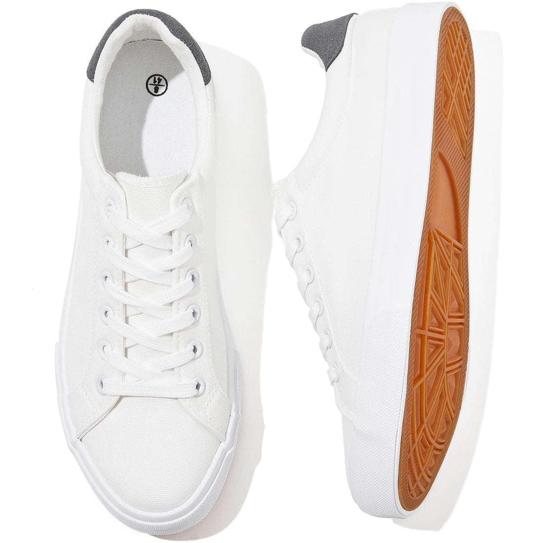 Rominz mens white canvas sneakers for men, stylish low top design for casual wear and walking, lightweight and flexible.