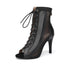 YCALCP womens dance boots for salsa, black peep toe lace-up ankle booties with soft rubber soles.