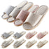 8 pairs of disposable open toe spa slippers in red, beige, navy, and coffee colors for guests, featuring comfortable design.