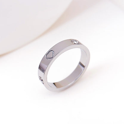 Rhinestone titanium steel bracelet ring in steel color with heart design, perfect for couples and daily wear.