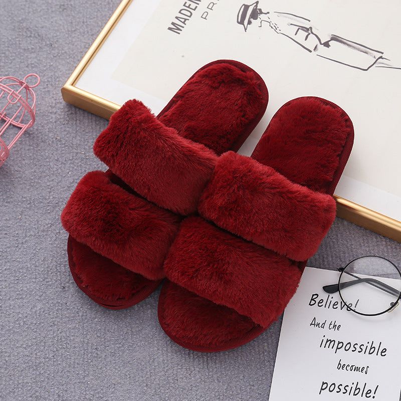 Open-Toed Furry Home Slippers for Cozy Wear