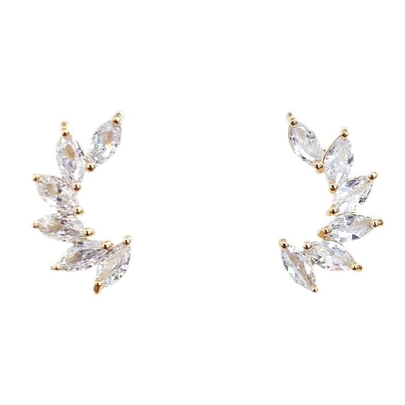 Stylish daily wear zirconia stud earrings in gold, featuring exquisite marquise-cut stones for modern elegance.