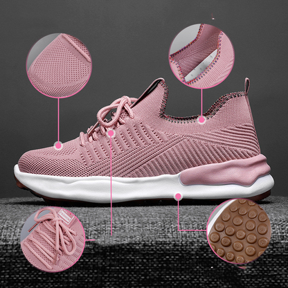 Breathable casual running shoes for women, pink mesh design, flat heel with PVC sole, perfect for everyday comfort.