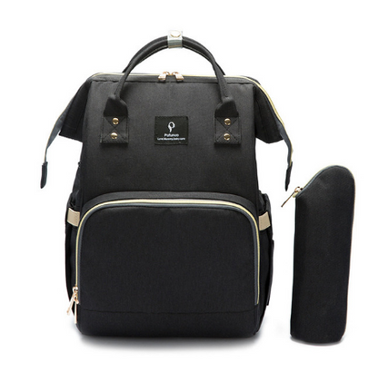 Large capacity mommy backpack with USB in black, featuring trendy design and durable oxford cloth.