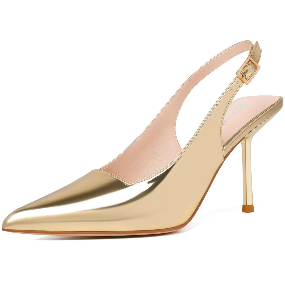 Elegant RIBONGZ gold slingback pumps for women showcasing a stylish pointy toe and high heel design.