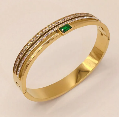 Double Row Drill Buckle Bracelet featuring sparkling stones and a secure buckle closure for a stylish look.