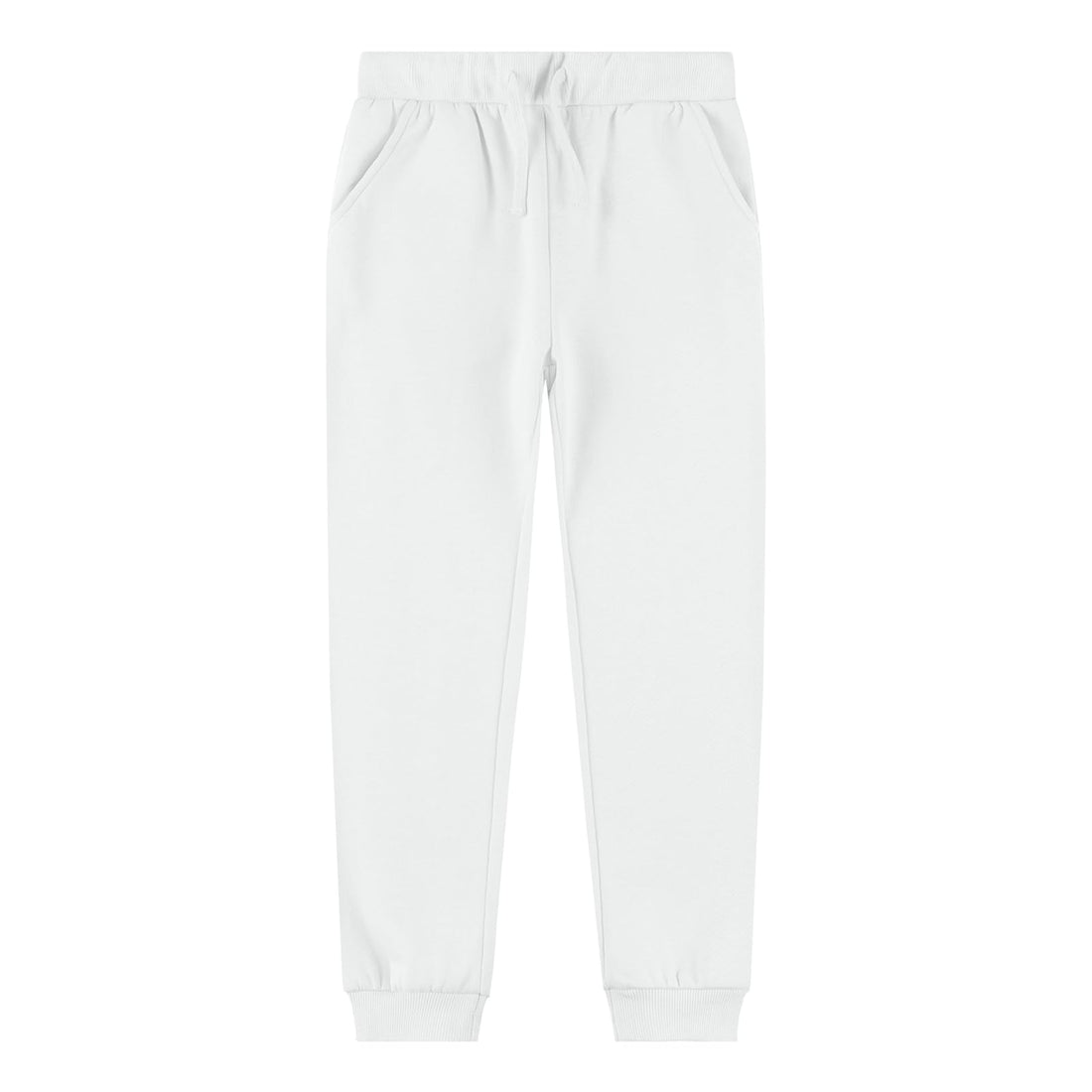 Kid Nation boys fleece sweatpants with pockets in white, soft fleece jogger for kids with drawstring and comfortable fit.