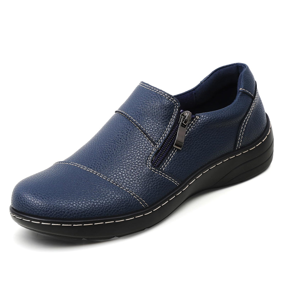navy orthopedic loafers for women stylish zipper leather slip-ons with lightweight comfort for office wear