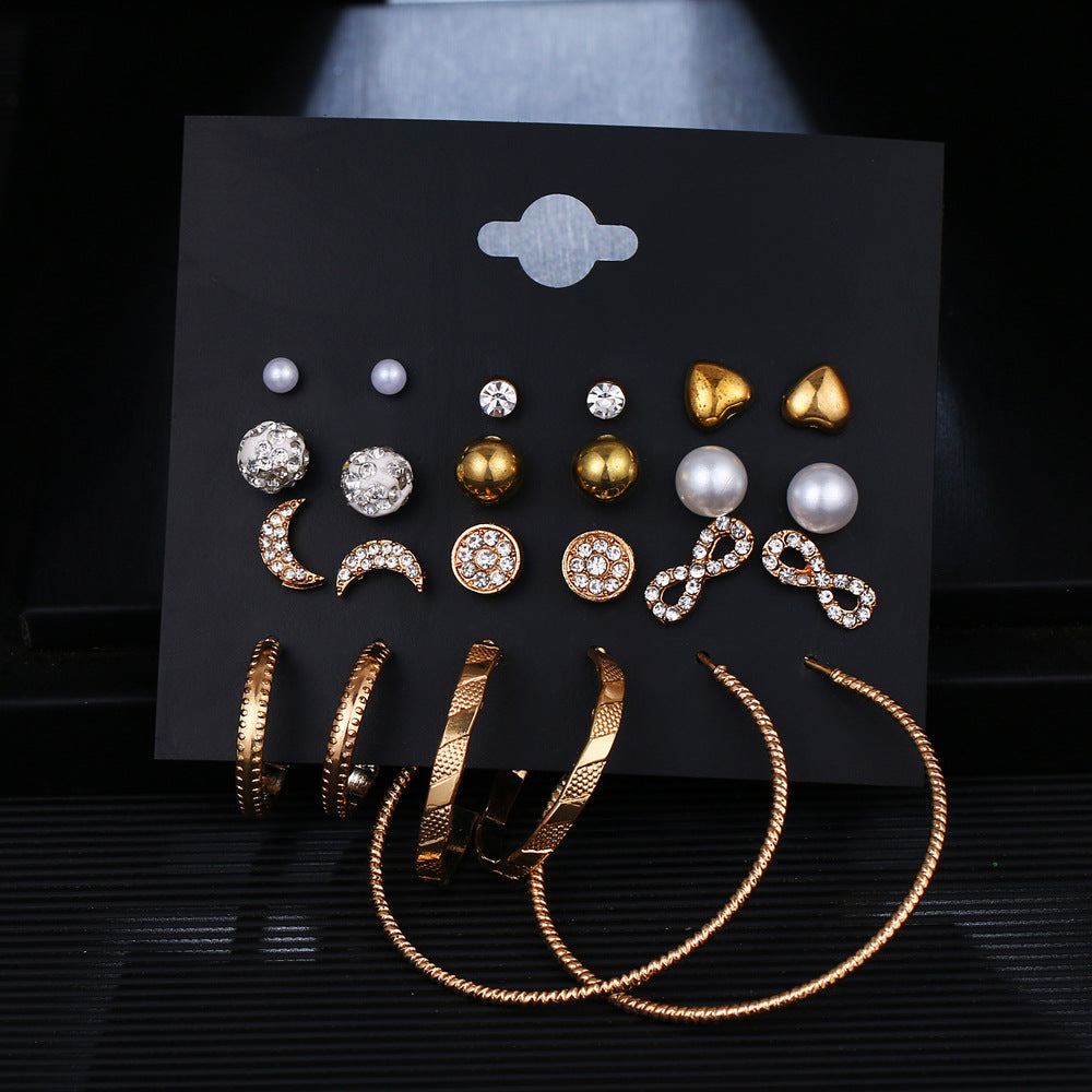 Star and Moon Diamond Earrings Set - 12 Pairs of Studs