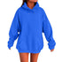 plus size zip up hoodie women in bold blue color displayed on model, casual long sleeve pullover sweatshirt for women.