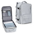 Large capacity travel laptop backpack in silver gray, showcasing spacious multi-compartment design and organized interior.