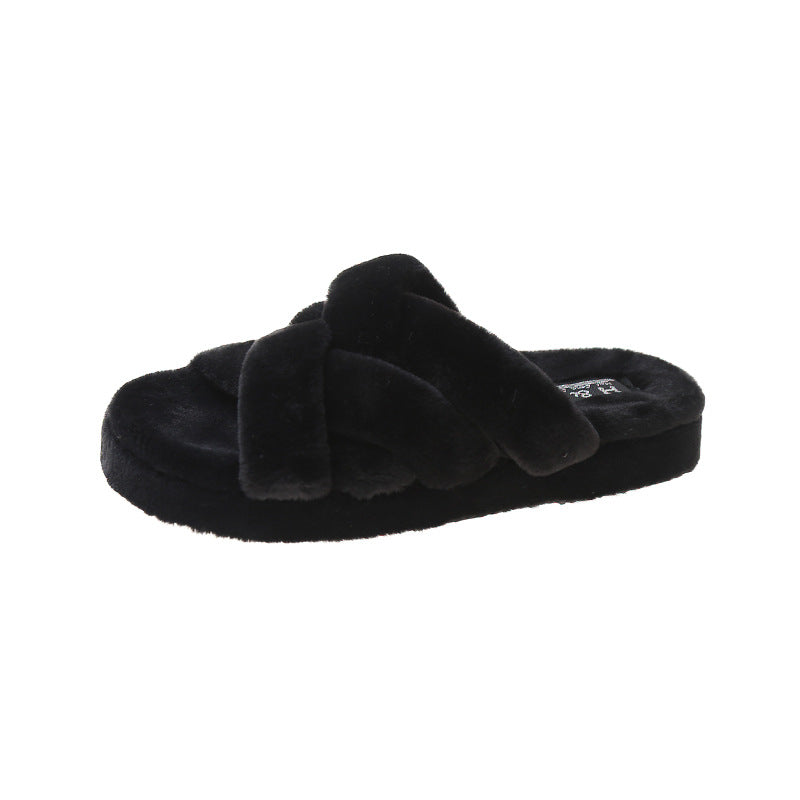 non-slip plush muffin slippers for women in stylish black color with thick bottom for comfort