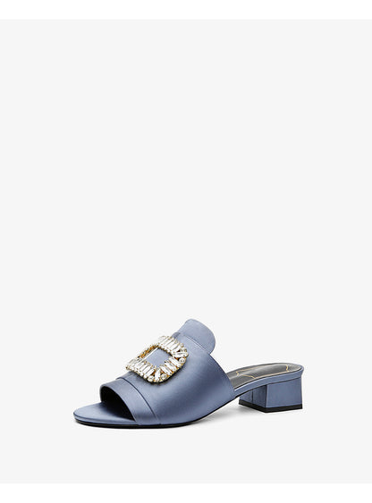 Rhinestone Open-Toed Thick Heel Fashion Slippers for Women