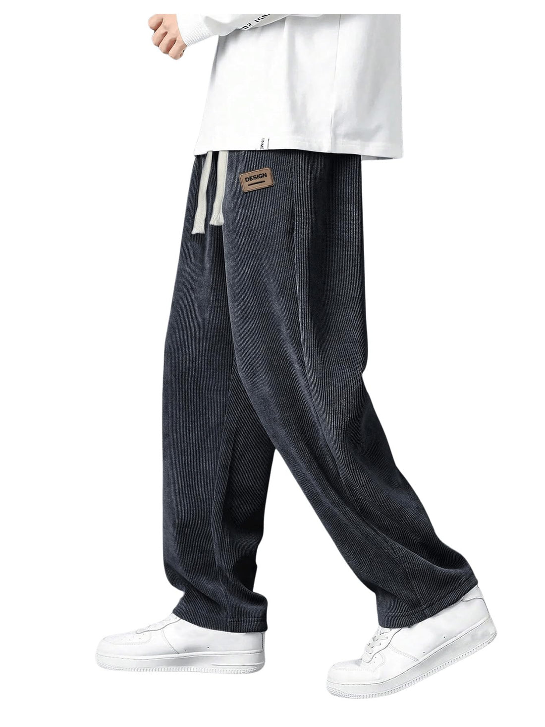 RoseSeek Mens Baggy Pants Tie Front Drawstring Waist Corduroy Pants Casual Loose Straight Leg Pants Trousers Dark Grey XXL