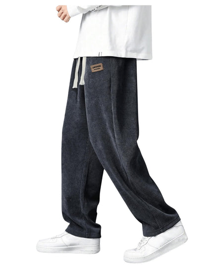 RoseSeek Mens Baggy Pants Tie Front Drawstring Waist Corduroy Pants Casual Loose Straight Leg Pants Trousers Dark Grey XXL
