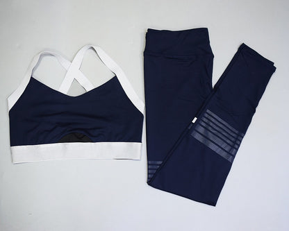 Seamless Yoga Set with Sports Bra and High Waist Leggings in navy color, ideal for fitness and style.
