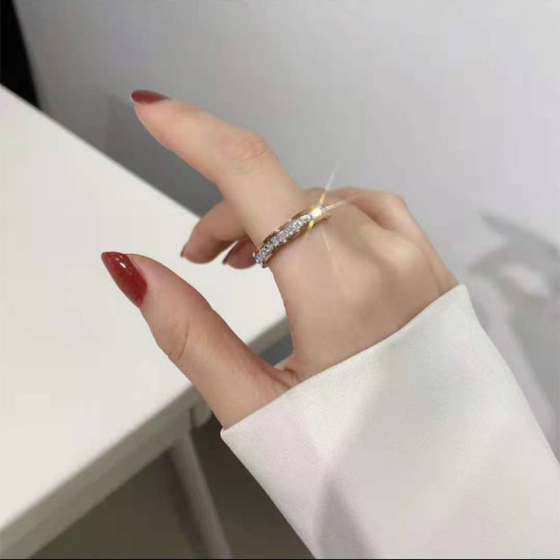 Double Row Square Zircon Stainless Steel Ring for Women