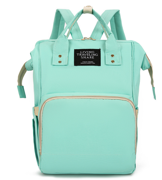 Large Capacity Multi-Functional Mommy Backpack with USB in turquoise color, stylish and spacious for parents on the go.