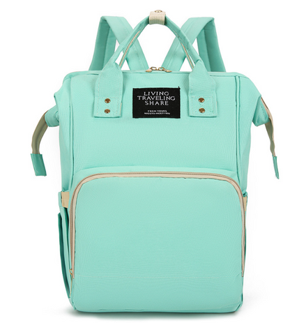 Large Capacity Multi-Functional Mommy Backpack with USB in turquoise color, stylish and spacious for parents on the go.
