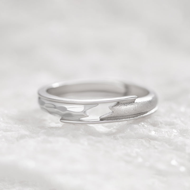 Adjustable sterling silver couple ring with modern geometric pattern and adjustable fit for comfort.