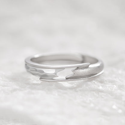 Adjustable sterling silver couple ring with modern geometric pattern and adjustable fit for comfort.