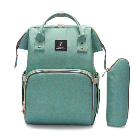 Large capacity mommy backpack with USB in green, featuring ergonomic design and multiple pockets for convenience.