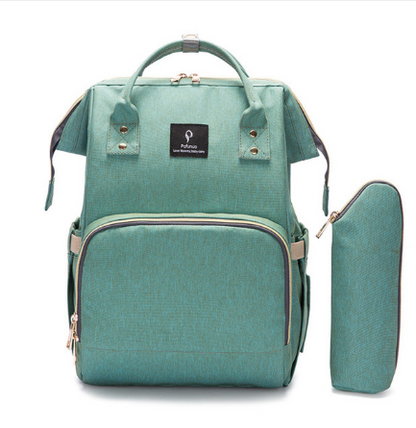 Large capacity mommy backpack with USB in green, featuring ergonomic design and multiple pockets for convenience.