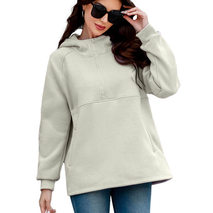 VOHOTO Womens Oversized Hoodies Half Zip Fleece Pullover Sweatshirts Long Sleeve Casual Trendy Teens Hooded 2024 with Pockets Apricot