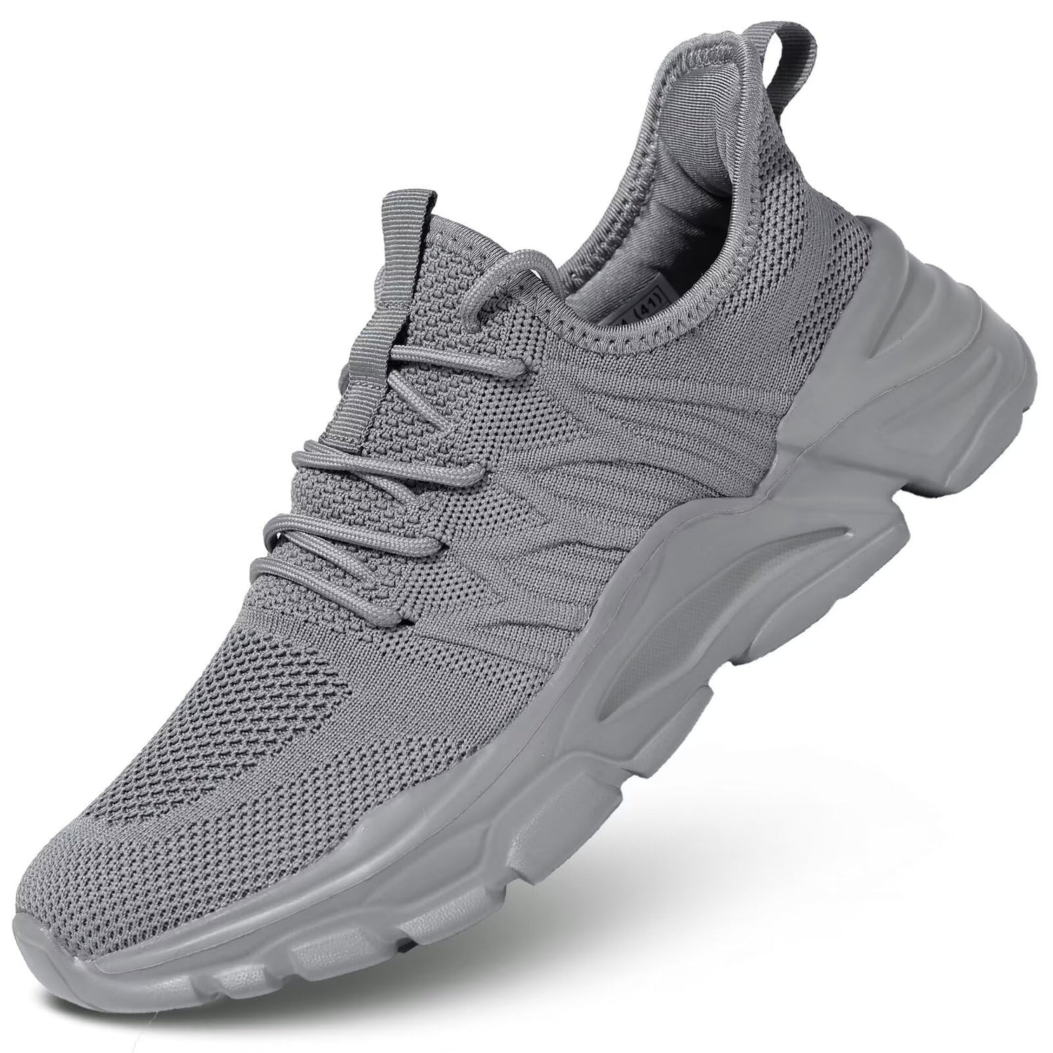 grey slip on walking shoes for men, breathable, lightweight athletic sneakers for gym and jogging.