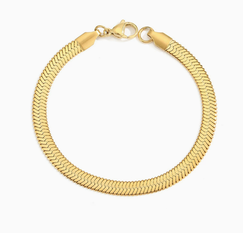 European and American Ins Style stainless steel flat blade snake chain in gold color with a smooth, modern design.