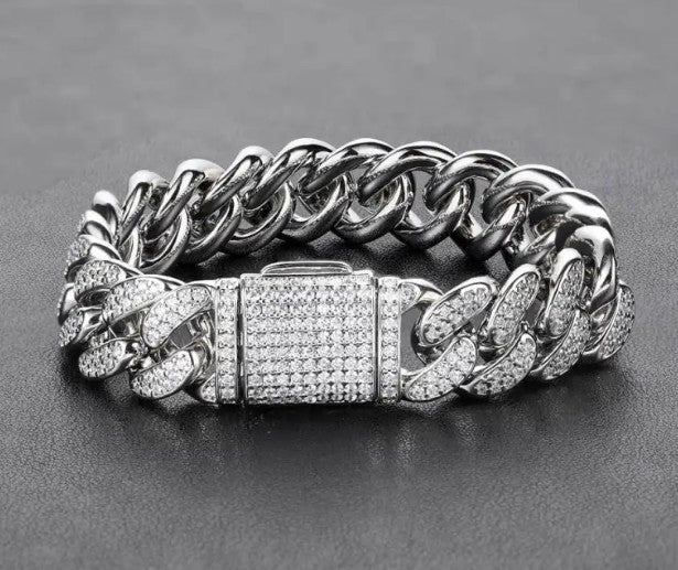 Jewelry Flip Double Row Full Zircon Bracelet featuring a shiny silver color, 7inchx15mm size, and sparkly full zircon stones.