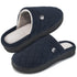 Ecetana dark blue memory foam fuzzy slippers with cozy lining for men and women, stylish quilted design, indoor outdoor wear.