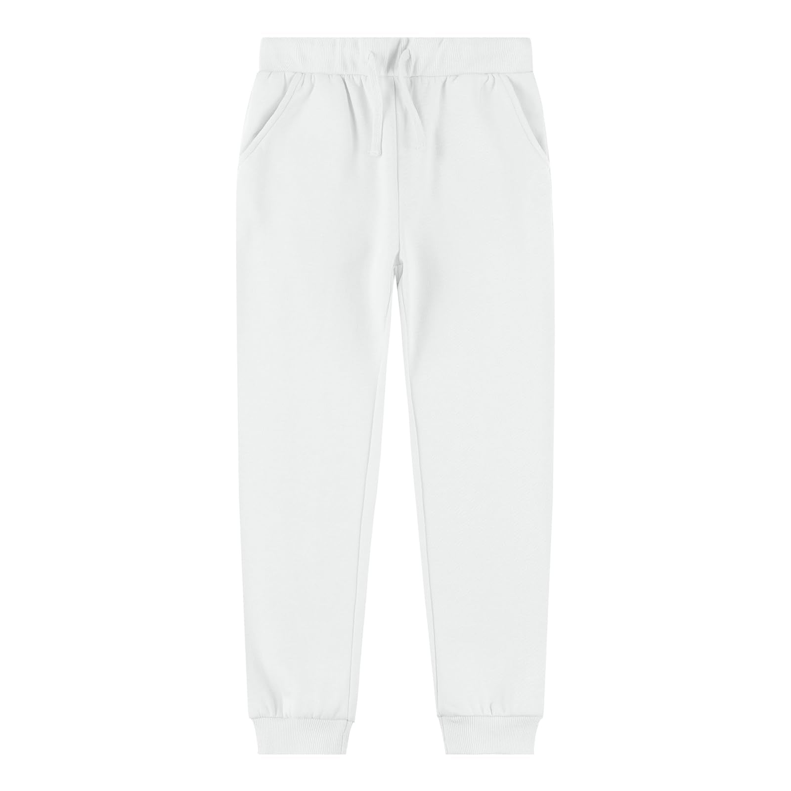 Kid Nation boys fleece sweatpants with pockets, unisex soft fleece kids jogger in white XL, perfect for casual wear.