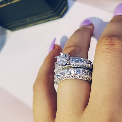 Zircon Ring Set with Diamonds showcasing luxurious design in 925 sterling silver.