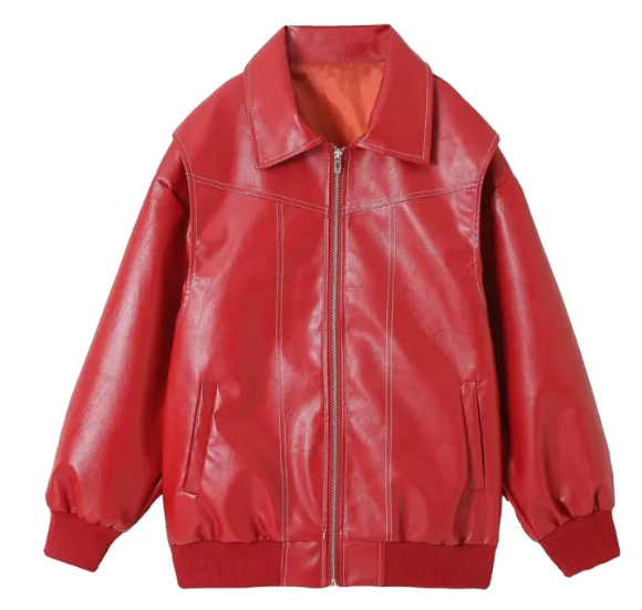 Loose Fashion Lapel Zip-up Jacket Cool Long Sleeve Zipper Closure Moto Biker Leather Jacket Women&