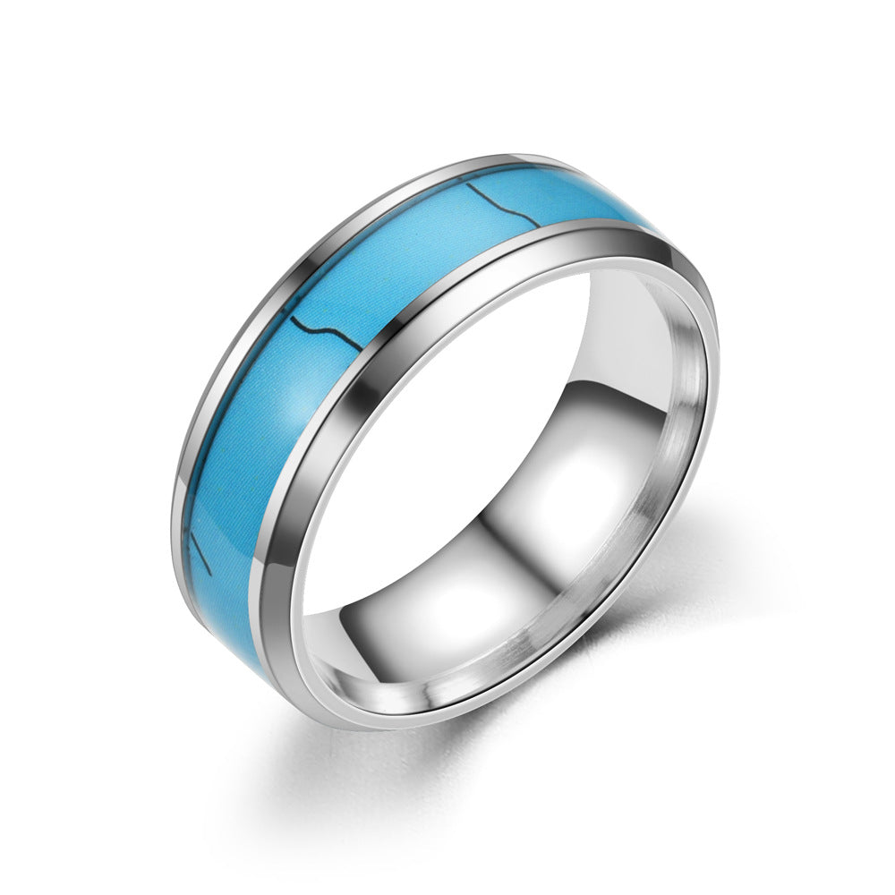 Stainless steel turquoise fashion rings in size 9, featuring a sleek design with a turquoise band and silver accents.