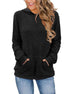 Black ladies lightweight fall hoodies with kangaroo pocket and long sleeves, perfect for casual outings and layering.