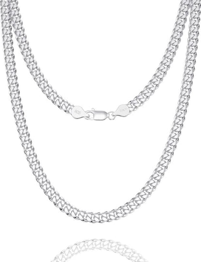 925 sterling silver cuban link chain necklace featuring a shiny dual chain design.